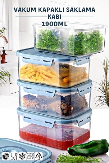 Nandy Home Set of 4 Vacuum Lid Storage Containers Can Be Used in Microwave and Freezer 1900ml