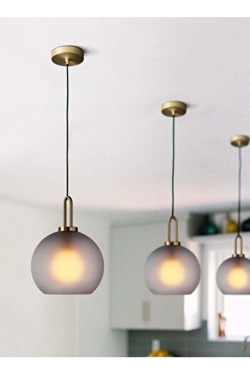 COOYA Hanging spherical decorative pendant lamp, glass shade, recessed, E27 screw, height adjustable, grey