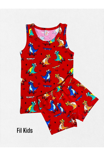 elmas kids Boy's 100% Cotton Red Skateboard and Dinosaur Patterned Athlete Boxer Set