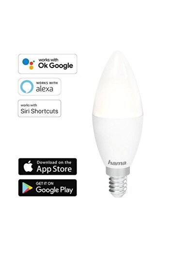 Hama Hama 176583 Smart LED Bulb, Voice/App Control, E14, 5.5W, Class F (White)