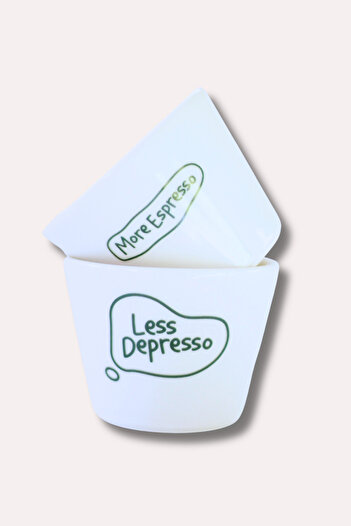 Milky Way Design More Espresso Less Depresso 2-Pack Handleless Cup - 180 Cc