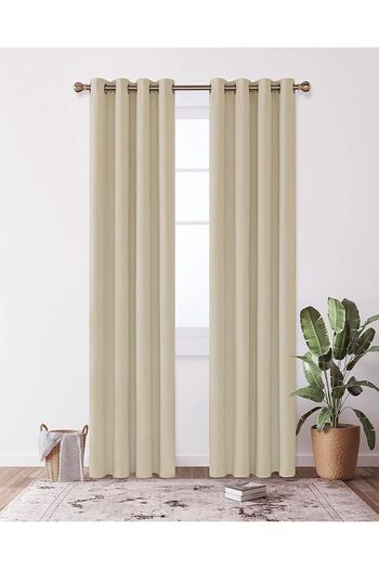 farbateks Beige Color Rustic Curtain with Eyelet Ring Pipe Ring Decoration Curtain