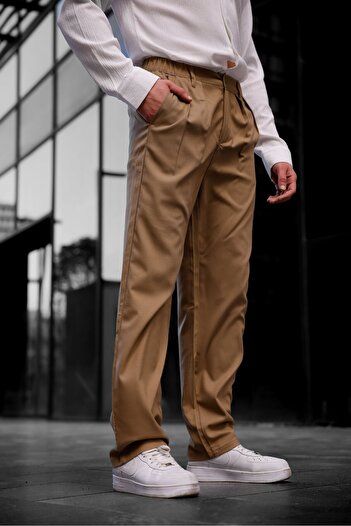 MAXIMILLIAN Ανδρικό παντελόνι Baggy Fit με πλισέ ύφασμα, ΚΑΦΕ