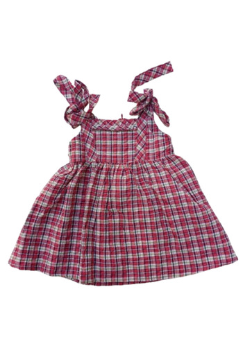 Çikoby Girl's Dress Strappy Checkered Woven Cotton
