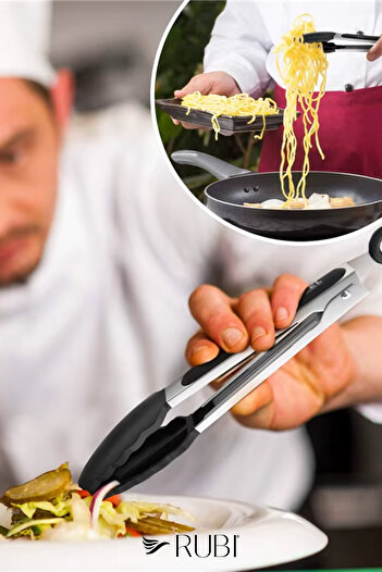 rubihome Stainless Steel Silicone Gripper Lockable Tongs - 1 Piece