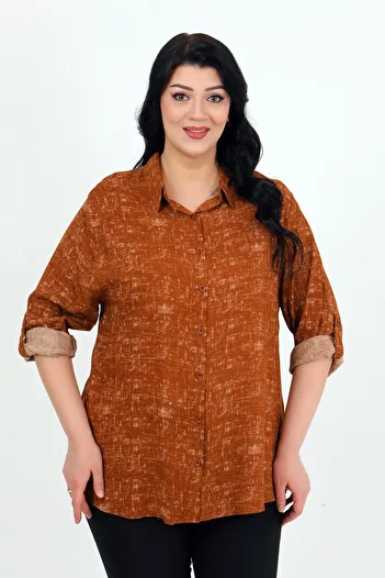 By Alba Collection Women's Brick Patterned Cotton Viscose Large Size Shirt