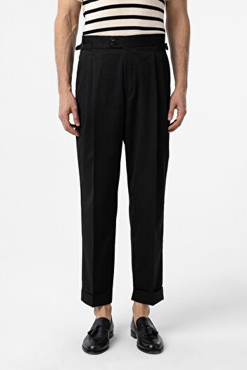 Antioch Black High Waist Italian Fit Pleated Men's Trousers