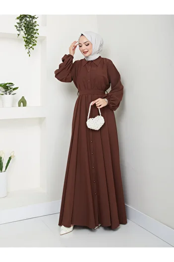 EFSUN MODA Shirt Collar Dress with Belt Full Button Closure 2401