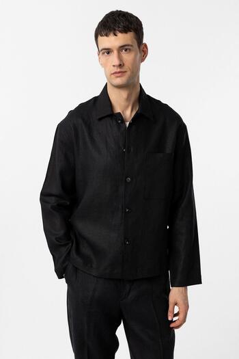 Antioch Black 100% Linen Relax Fit Men's Thin Jacket