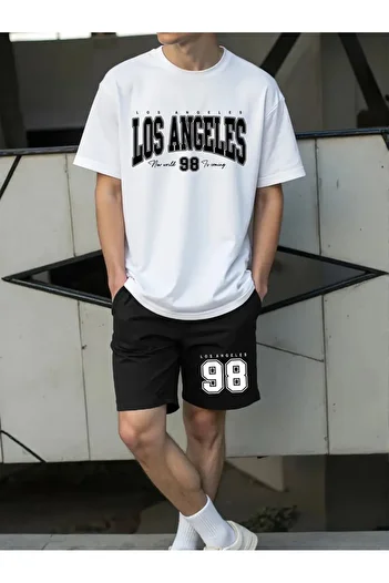 pandy Los Angeles 98 Printed T-Shirt - Shorts Sportswear Tracksuit Set
