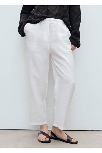 MANGO Woman Straight cut linen trousers