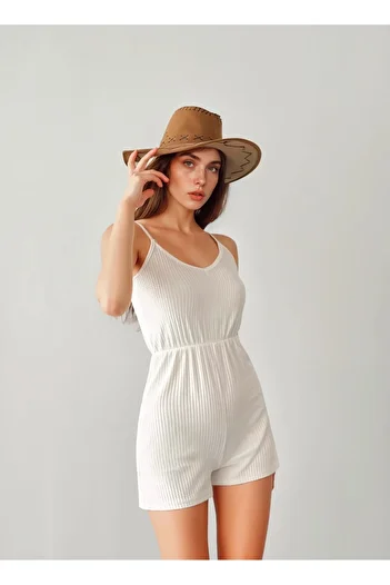 Friday Mood Women's Elastic Waist Strap Shorts Jumpsuit