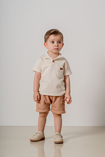 bombe Baby Kids Brown Cotton Shorts 2-Piece Comfortable Set Trend Fashion Bottom Top Set
