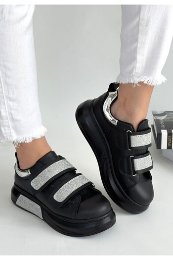 Erbilden Nino Black Skin Glittery Velcro Sneakers
