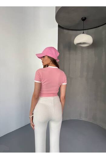 İLKCET MODA Γυναικείο Crop Tshirt Ottoman Piping