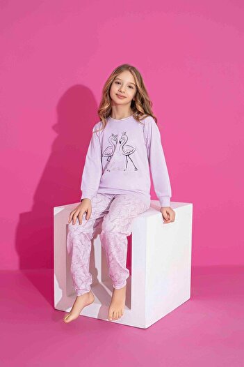 Tarık Girl's Swan Patterned Long Sleeve Pjamas Suit