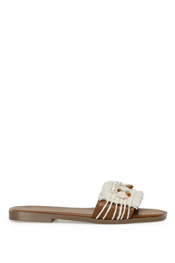 İnci White Women's Slippers - Mussel 3fx Flat Design