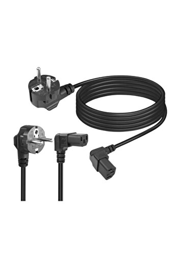Koodmax C13 Power Kablo - Yukarı Dik Açı 90 Derece Dirsek L Tip - Standart Güç Kablosu - 1.8 mt