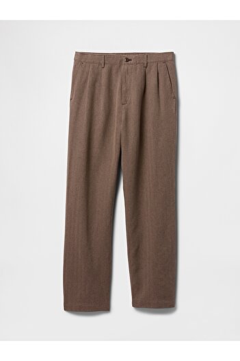 GAP Erkek Kahverengi Keten Pamuk Karışımlı '90s Loose Pileli Khaki Pantolon