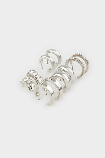 DeFacto Women's 5-Piece Silver Earrings E8557Axns
