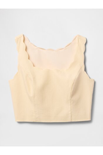 GAP Kadın Bej Keten Karışımlı Crop Askılı Bluz