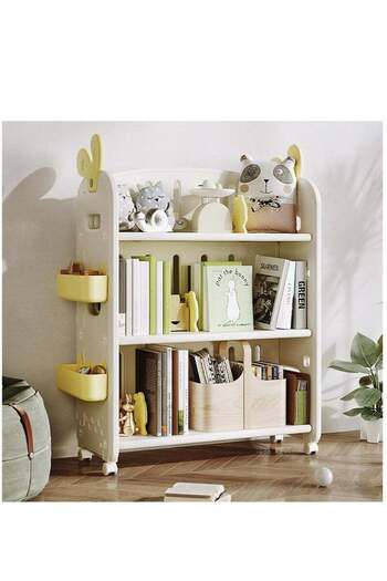 COOYA Multifunctional children's double-sided bookshelf,adjustable baffle,with universal wheels,beige