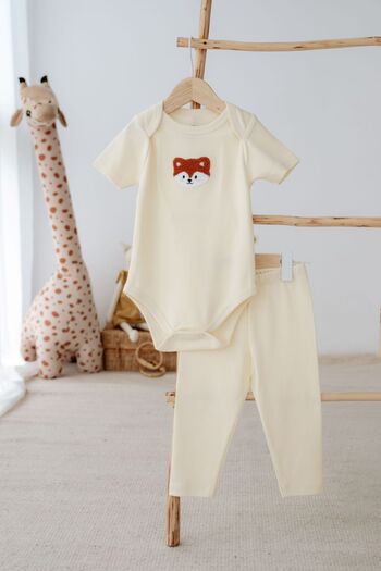 Frelida Baby & Kids 100% Cotton Cute Animal Embroidered Short Sleeve Bottom Top Baby Set