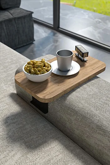 GOLDFALEZ Adjustable Sofa Side Table in Walnut | C-Shaped Laptop Desk | Modern Living Room Furniture