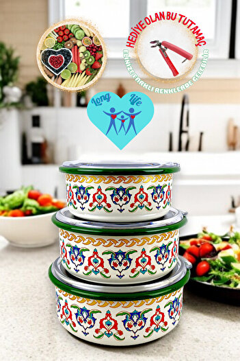 İnci Emaye No. 14 - 16 - 18 Enameled Storage Container Set of 3