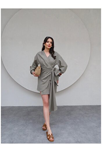 ESRAHELVACI Linen Asymmetrical Mini Dress