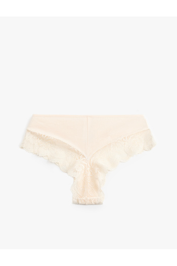 Koton Cotton Print Detailed Lace Brazilian Women's Panties