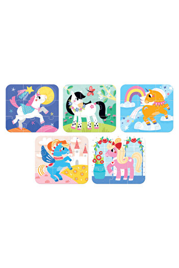 banana Joc tip puzzle, Banana Panda, On the Go Puzzle Ponies, 5 puzzle-uri cu 9 piese, Ponei Unicorni