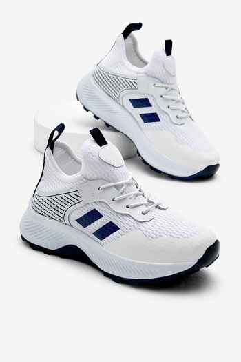 Tonny Black Children's Unisex White Blue Comfortable Fit Breathable Fabric Lace-Up Sneaker