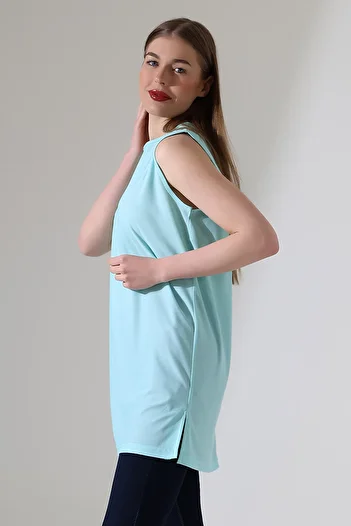 Talsmoda Tals Moda Turquoise Color Wide Fit Zero Sleeve Buluz and Tunic