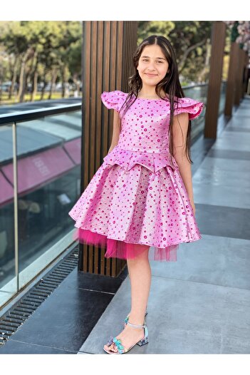 HÇ Hülya Çelik KİDSWEAR 2018 Kız Çocuk Bayramlık Doğum Günü Mezuniyet Abiye Pembe Elbise