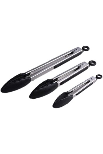 Smithcraft kitchen tongs set of 3, stainless steel/silicone, silver/black