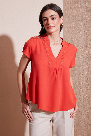Lela Reguler Fit V-Neck Blue Blouse 100% Pammuk Regular Fit V-Neck Blouse