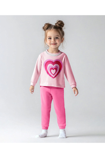 Bonfino Bonfino 100% Cotton Full Sleeves Night Suit With Heart Print - Pink