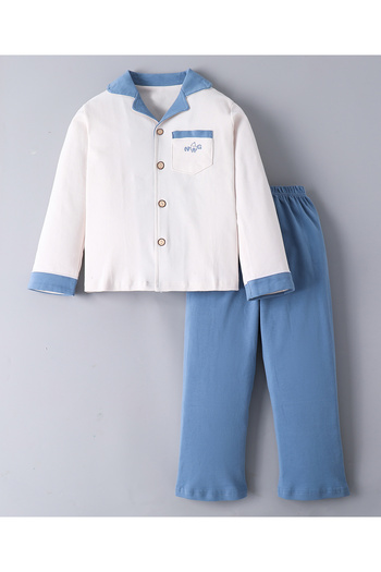 SAPS SAPS Solid Pajama Set - White \ Blue