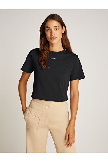 Calvin Klein Calvin Klein Women Black Nano Logo Regular Short Sleeve T-Shirt