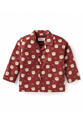 Babyhug Babyhug Cotton Bear Printed Pajama Set - Maroon