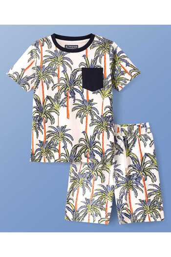 Pine kids Pine Kids T-Shirt and Shorts Set with Tropical Print - White