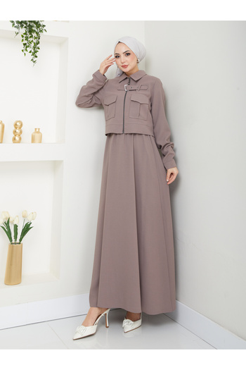 VOLT CLOTHİNG Women's Zippered Collar Belt Detailed Skirt Suit