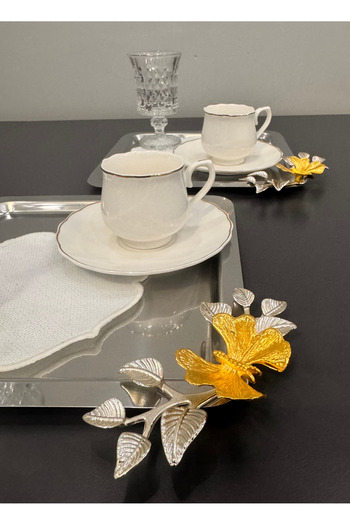 Abant 6-Piece Lux Square Butterfly Leaf Coffee Presentation Tray with Akesuas