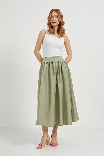 Arma Life Women's Zippered Premium Pleated Loose Khaki Long Skirt