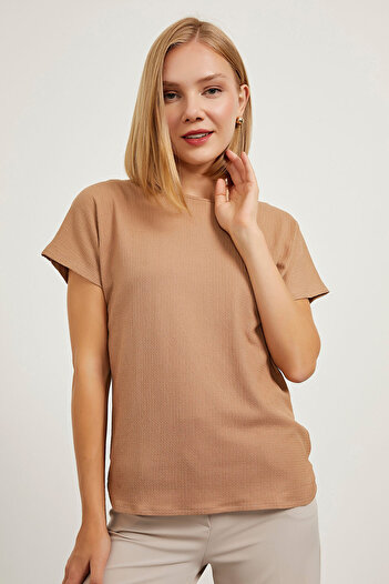 Arma Life Women's Loose Summer Short Sleeve Loose Brown Raschel Blouse