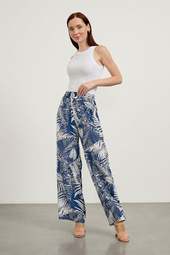 Arma Life Women's Wide Leg Patterned Viscose Blue Baggy Trousers