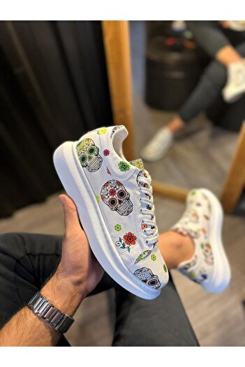 pabucmarketi White skull - Casual Men's shoes, Colorful Printed