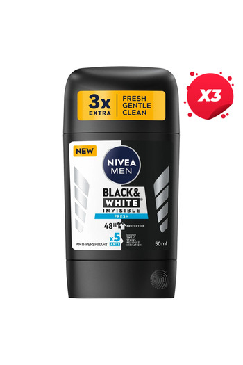 NIVEA X3 - NIVEA ANTIPERSPIRANT STICK 50ML MEN INVISIBLE BLACK WHITE FRESH