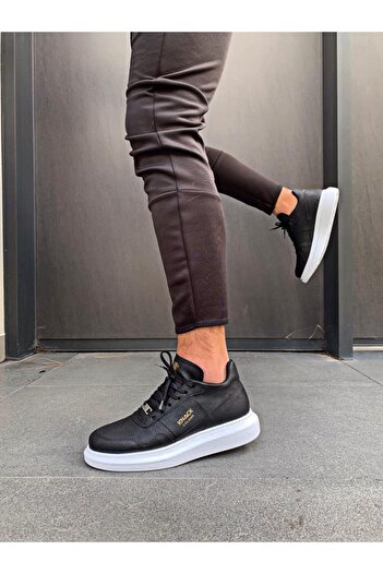pabucmarketi Men's Casual Shoes High Sole Black (White Sole)